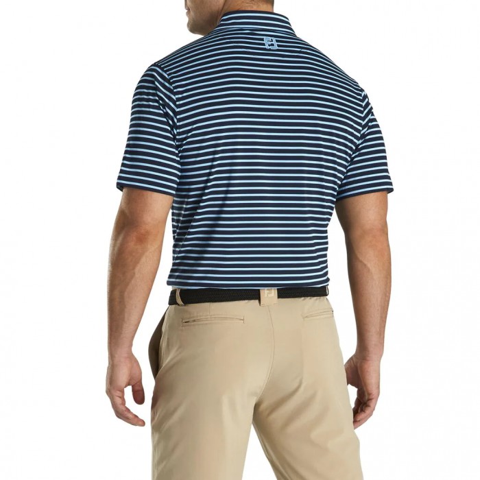 Navy / Light Blue Men's Footjoy Lisle 2-Color Stripe Self Collar Shirts | US-23487XQ