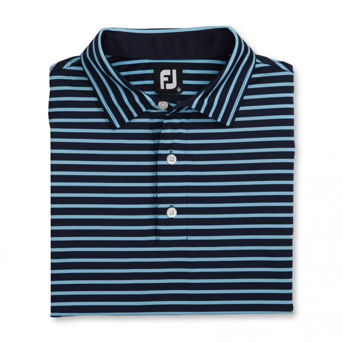 Navy / Light Blue Men\'s Footjoy Lisle 2-Color Stripe Self Collar Shirts | US-23487XQ