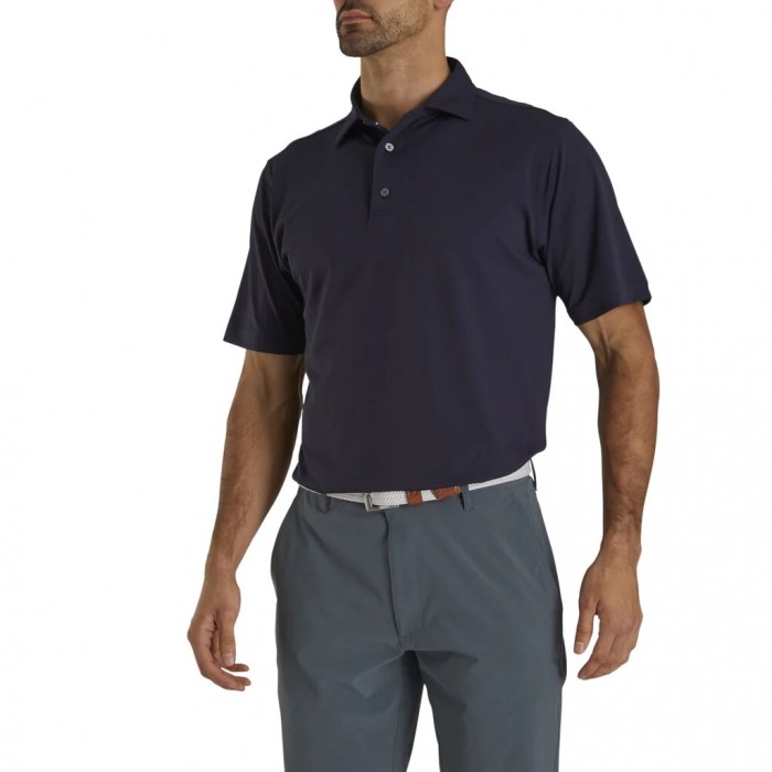 Navy Men's Footjoy Performance Stretch Pique Solid Self Collar Shirts | US-78102NK