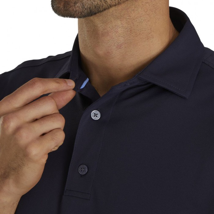 Navy Men's Footjoy Performance Stretch Pique Solid Self Collar Shirts | US-78102NK