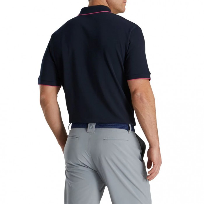 Navy Men's Footjoy Pique Tipped Polo Shirts | US-93628KC