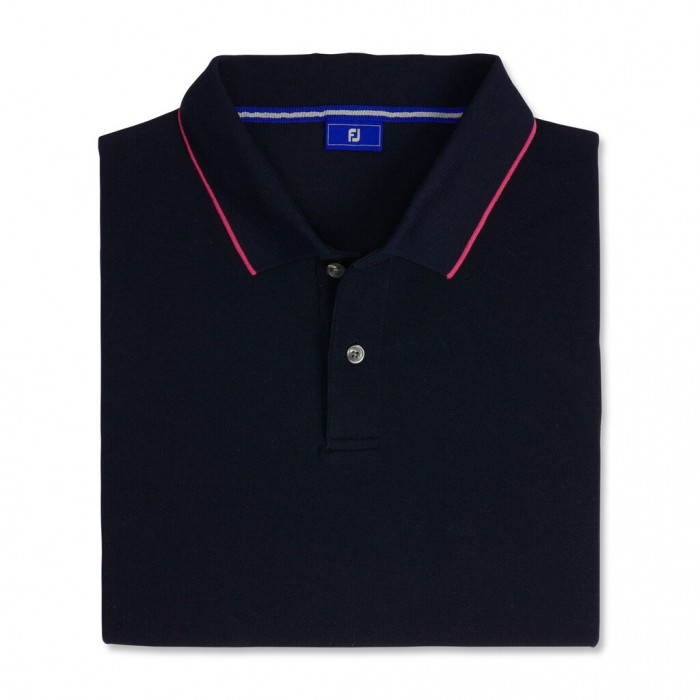 Navy Men\'s Footjoy Pique Tipped Polo Shirts | US-93628KC