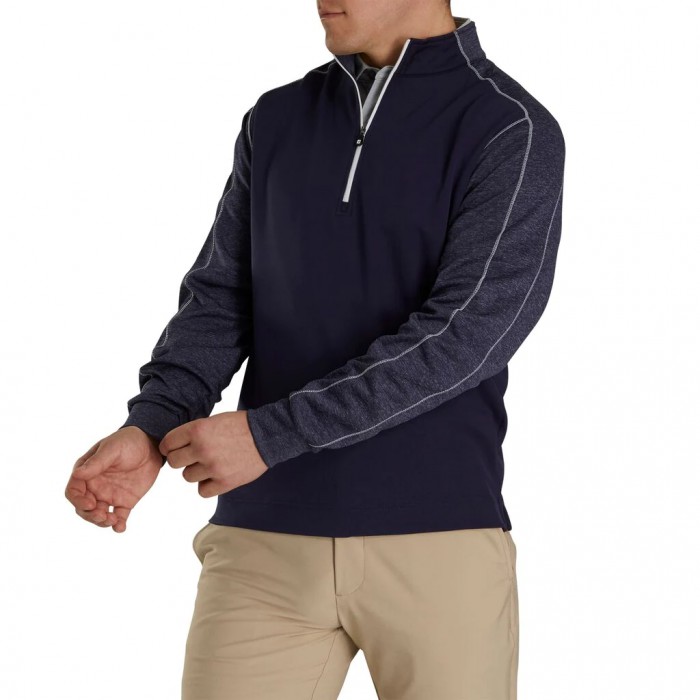 Navy Men's Footjoy Tonal Heather Mid-Layer Jacket | US-27641NR