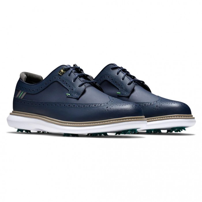 Navy Men's Footjoy Traditions - Shield Tip Spiked Golf Shoes | US-34109IP