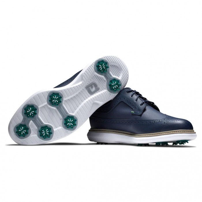 Navy Men's Footjoy Traditions - Shield Tip Spiked Golf Shoes | US-34109IP