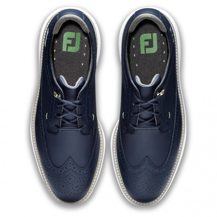 Navy Men's Footjoy Traditions - Shield Tip Spiked Golf Shoes | US-34109IP