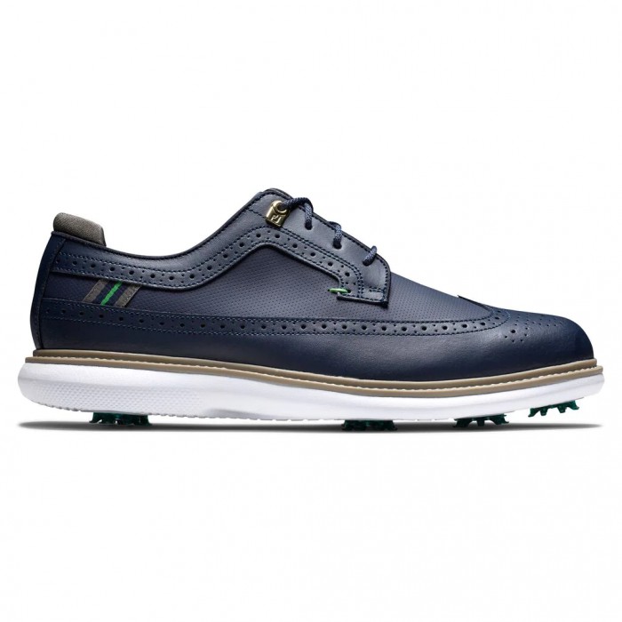 Navy Men\'s Footjoy Traditions - Shield Tip Spiked Golf Shoes | US-34109IP