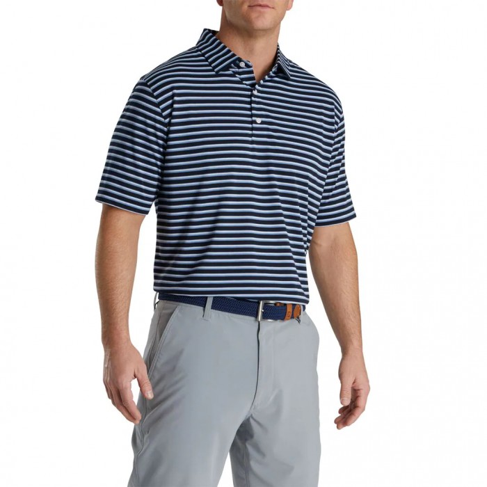 Navy / Wedgewood / White Men's Footjoy Jersey Classic Stripe Shirts | US-48376ZA