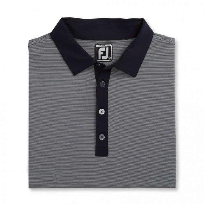 Navy / White Men\'s Footjoy Athletic Fit Lisle End-On-End Self Collar Shirts | US-16742CW