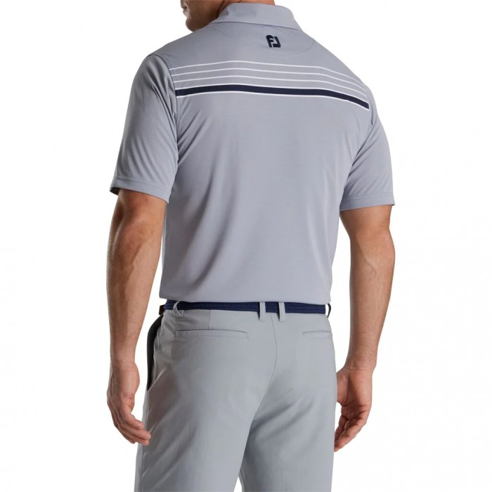 Navy / White Men's Footjoy Checker Jacquard Chest Stripe Self Collar Shirts | US-13087QV
