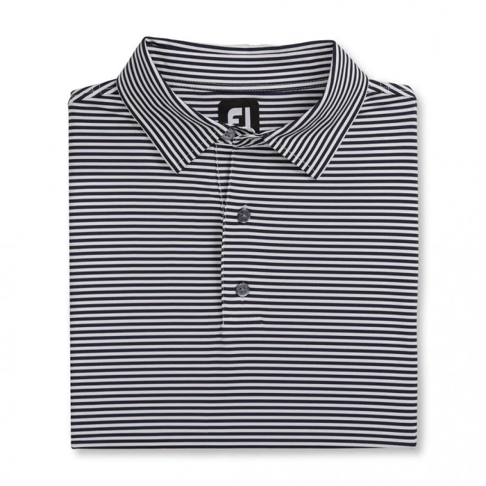 Navy / White Men\'s Footjoy Lisle Feeder Stripe Self Collar Shirts | US-14802FY