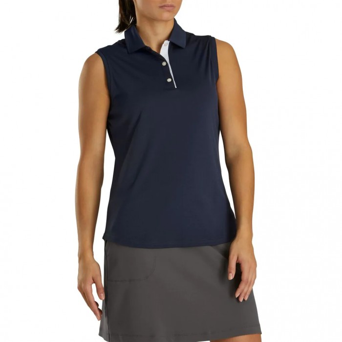 Navy Women's Footjoy ProDry Interlock Sleeveless Self Collar Shirts | US-26849VK