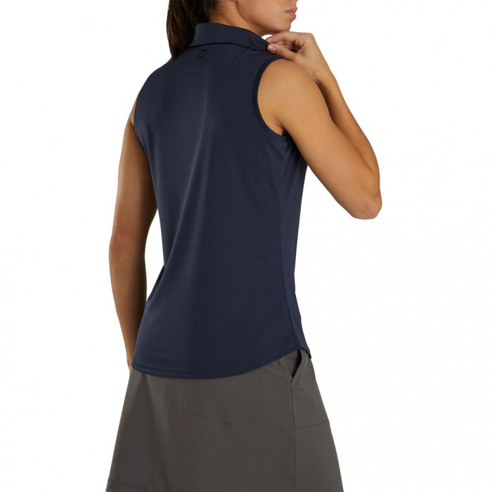 Navy Women's Footjoy ProDry Interlock Sleeveless Self Collar Shirts | US-26849VK