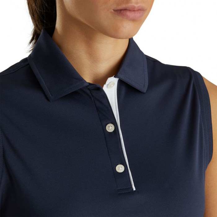 Navy Women's Footjoy ProDry Interlock Sleeveless Self Collar Shirts | US-26849VK