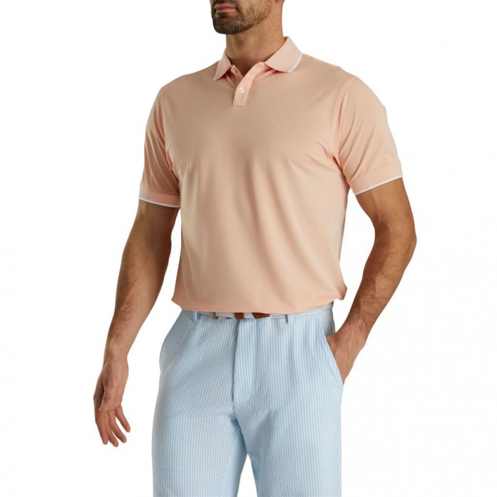 Peach Men's Footjoy Limited Edition Pique Solid Knit Collar Shirts | US-72304EA