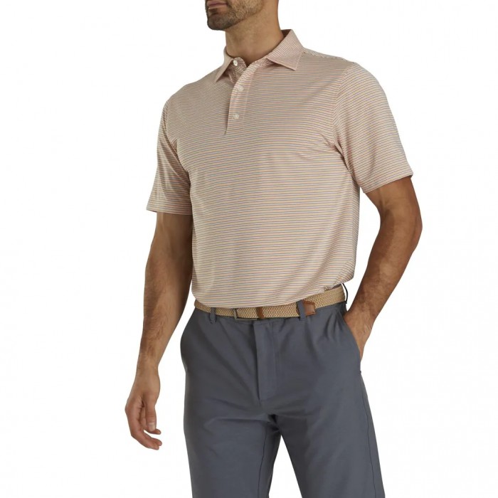 Peach / White / Charcoal Men's Footjoy Stretch Lisle Pinstripe Shirts | US-91473GU