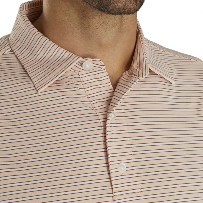 Peach / White / Charcoal Men's Footjoy Stretch Lisle Pinstripe Shirts | US-91473GU