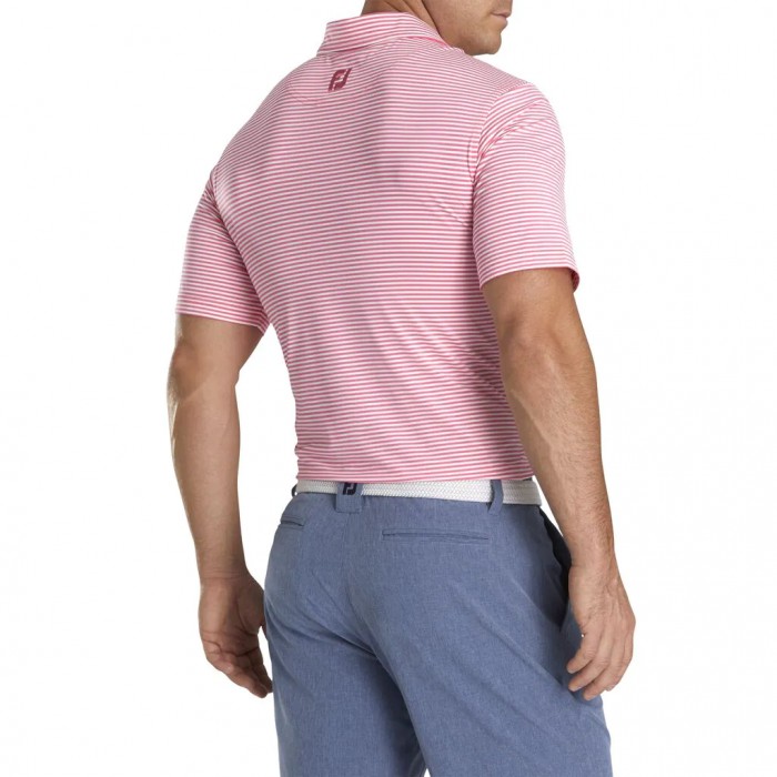 Pink Azalea / White Men's Footjoy Lisle Feeder Stripe Self Collar Shirts | US-46209RI