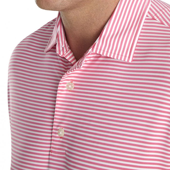 Pink Azalea / White Men's Footjoy Lisle Feeder Stripe Self Collar Shirts | US-46209RI