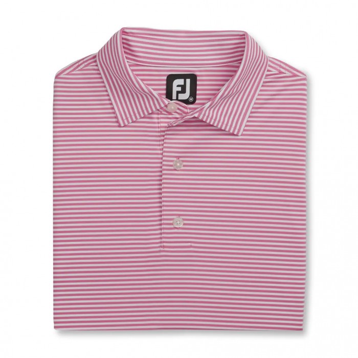 Pink Azalea / White Men\'s Footjoy Lisle Feeder Stripe Self Collar Shirts | US-46209RI