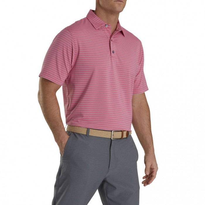 Pink Azalea / White / Navy Men's Footjoy Stretch Lisle Pinstripe Shirts | US-69054NZ