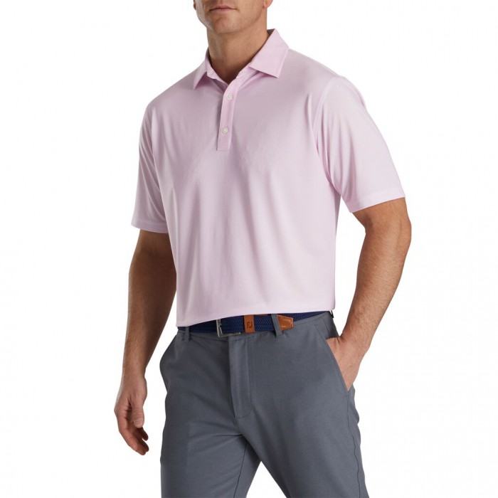 Pink Berry / White Men's Footjoy Stretch Lisle Mini Check Print Shirts | US-12847BS