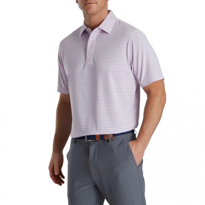 Pink / Blue / White Men's Footjoy Stretch Lisle Pinstripe Shirts | US-58726RH