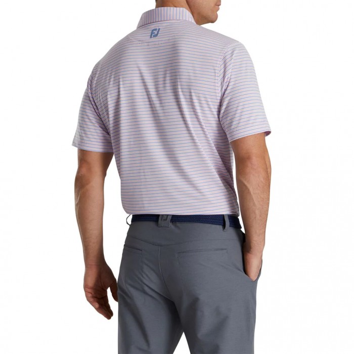 Pink / Blue / White Men's Footjoy Stretch Lisle Pinstripe Shirts | US-58726RH