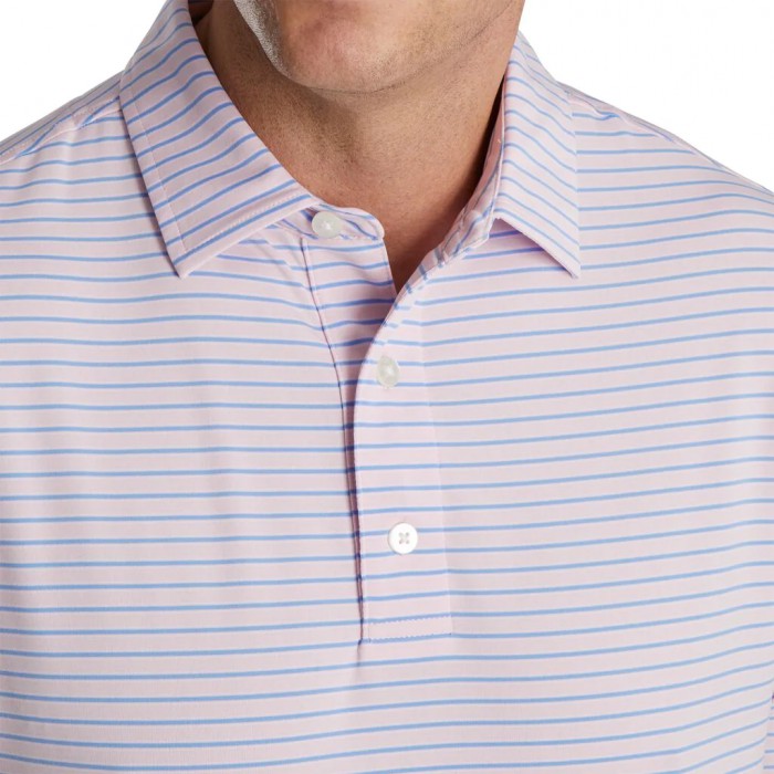 Pink / Blue / White Men's Footjoy Stretch Lisle Pinstripe Shirts | US-58726RH