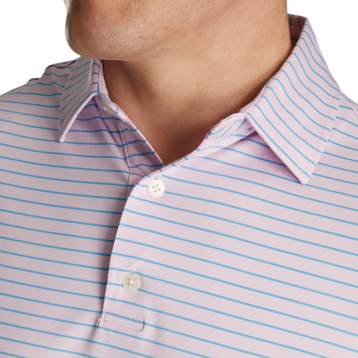 Pink / Light Blue Men's Footjoy Athletic Fit Classic Stripe Self Collar Shirts | US-81046PQ