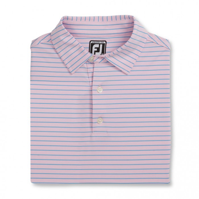 Pink / Light Blue Men\'s Footjoy Athletic Fit Classic Stripe Self Collar Shirts | US-81046PQ