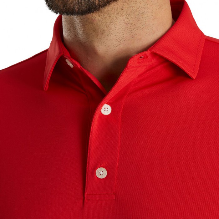 Red Men's Footjoy Performance Stretch Pique Solid Self Collar Shirts | US-71253PZ