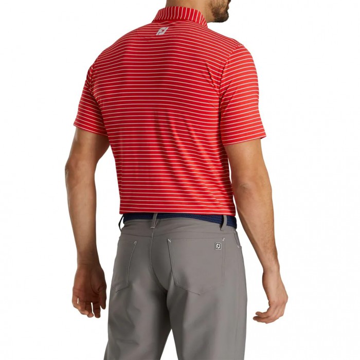 Red / White Men's Footjoy Athletic Fit Classic Stripe Self Collar Shirts | US-68942CS