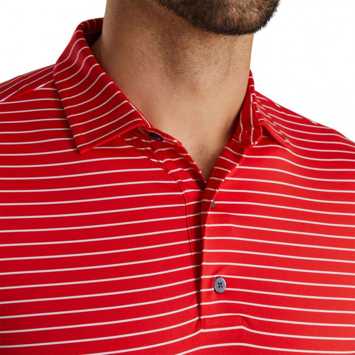 Red / White Men's Footjoy Athletic Fit Classic Stripe Self Collar Shirts | US-68942CS