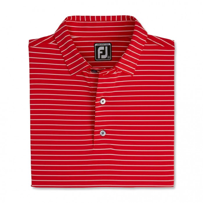 Red / White Men\'s Footjoy Athletic Fit Classic Stripe Self Collar Shirts | US-68942CS