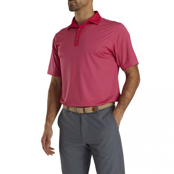 Ruby / Pink Men's Footjoy Stretch Lisle Mini Check Print Shirts | US-69480BP