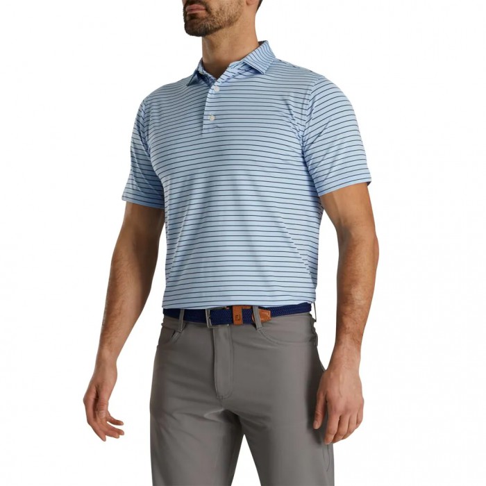 Sky / Navy Men's Footjoy Athletic Fit Classic Stripe Self Collar Shirts | US-31604BZ