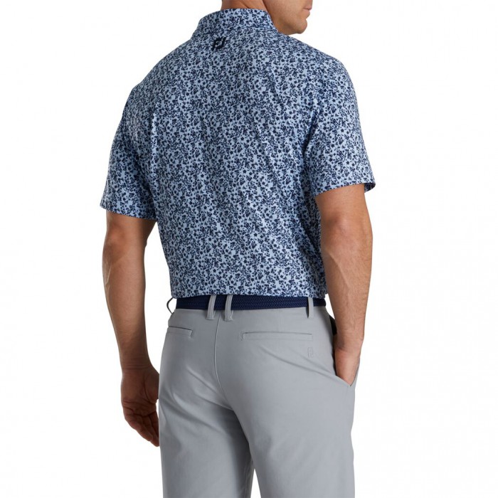 Sky / Navy / Mint Men's Footjoy Floral Vines Lisle Print Self Collar Shirts | US-73685VO