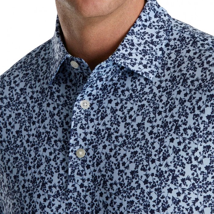 Sky / Navy / Mint Men's Footjoy Floral Vines Lisle Print Self Collar Shirts | US-73685VO