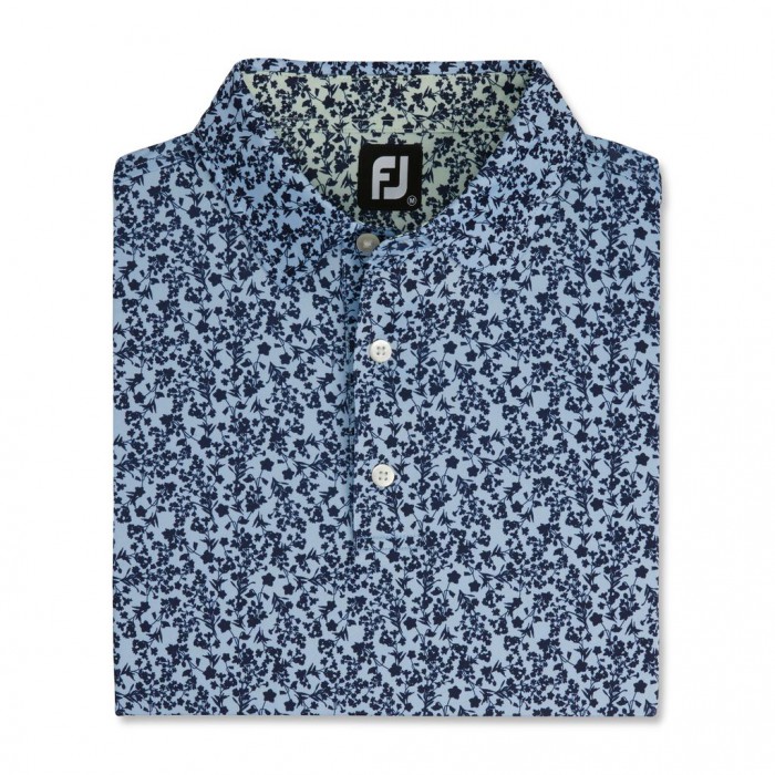 Sky / Navy / Mint Men\'s Footjoy Floral Vines Lisle Print Self Collar Shirts | US-73685VO