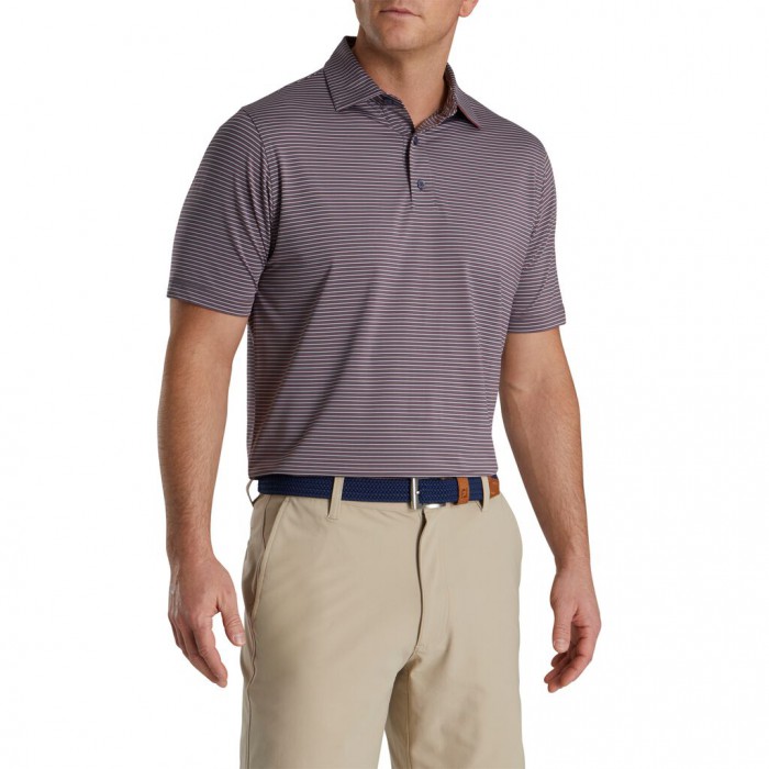 Smoke / Merlot / Grey Men's Footjoy Pin Stripe Lisle Self Collar Shirts | US-90863ZU