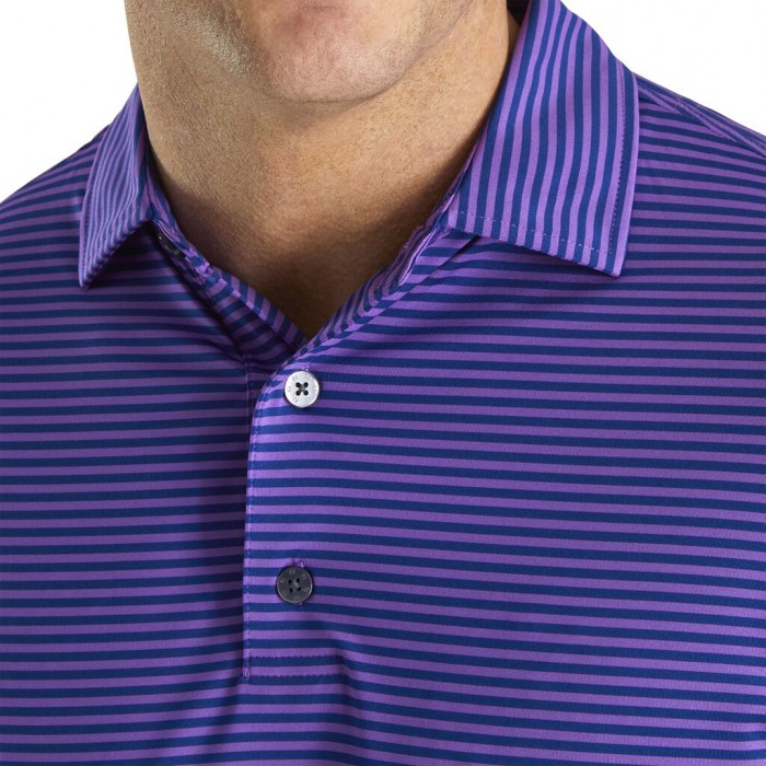 Soft Purple / Deep Blue Men's Footjoy Lisle Feeder Stripe Self Collar Shirts | US-92048SY