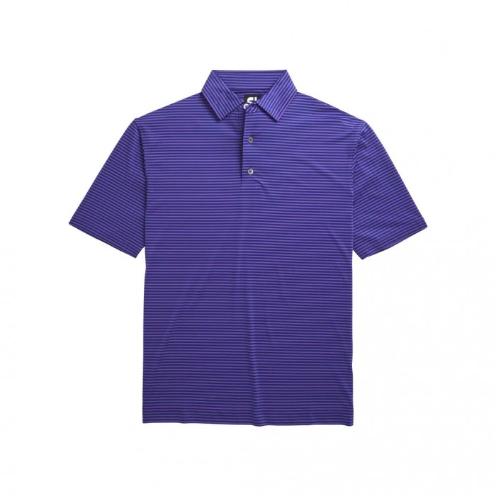 Soft Purple / Deep Blue Men's Footjoy Lisle Feeder Stripe Self Collar Shirts | US-92048SY