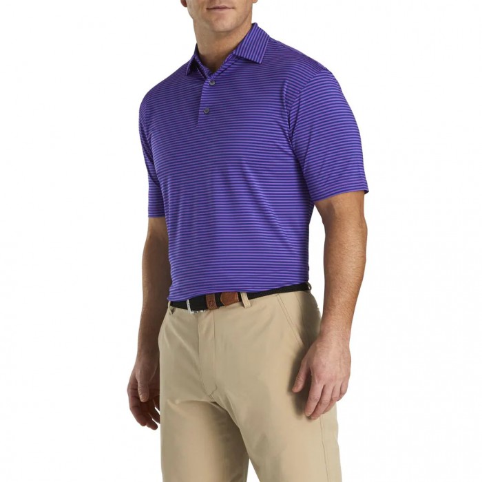 Soft Purple / Deep Blue Men\'s Footjoy Lisle Feeder Stripe Self Collar Shirts | US-92048SY