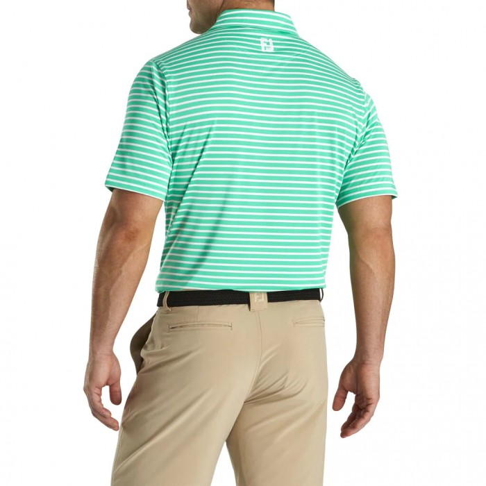 Spearmint / White Men's Footjoy Lisle 2-Color Stripe Self Collar Shirts | US-57138FD