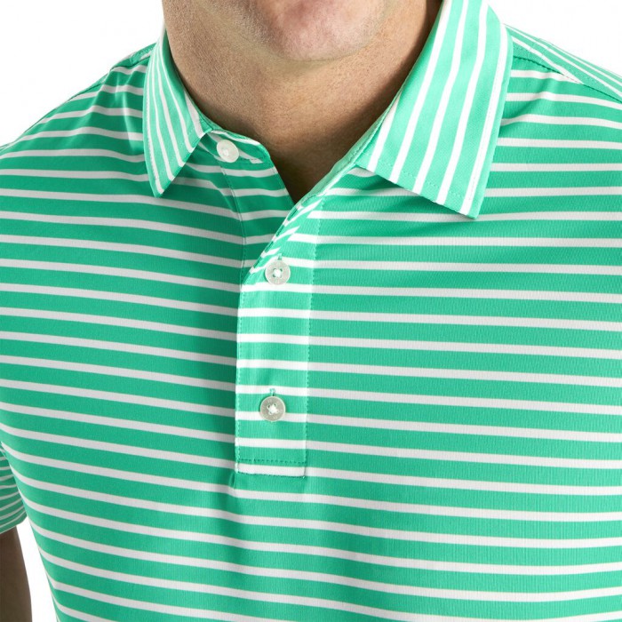 Spearmint / White Men's Footjoy Lisle 2-Color Stripe Self Collar Shirts | US-57138FD