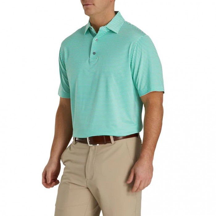 Spearmint / White Men's Footjoy Lisle Feeder Stripe Self Collar Shirts | US-37405OF