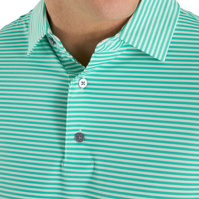 Spearmint / White Men's Footjoy Lisle Feeder Stripe Self Collar Shirts | US-37405OF