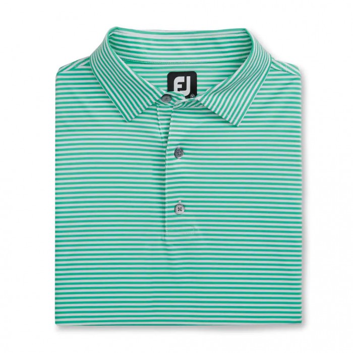 Spearmint / White Men\'s Footjoy Lisle Feeder Stripe Self Collar Shirts | US-37405OF