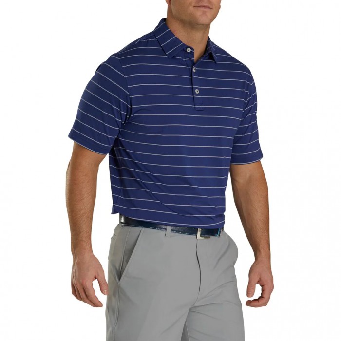 Twilight Men\'s Footjoy Lisle Double Pin Stripe Self Collar Shirts | US-86451TX